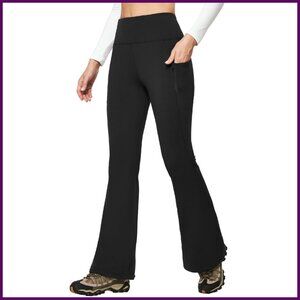 Fleece Lined Thermal Pants Water Resistant Hiking Bootcut Leggings with Pockets